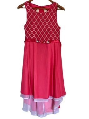 Emily West Girl’s Bright Coral Chiffon Party Dress Rhinestone Detail Size 16